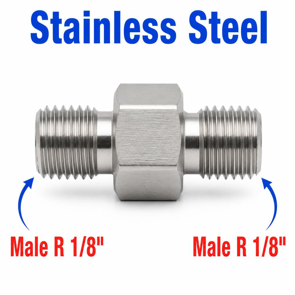 BSPT Tapered R 1/8 inch Male to BSPT Tapered R 1/8 inch Male Stainless Steel 304 Sensor Adaptor Fittings Conversion