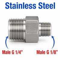 BSP G 1/4 inch Male to BSP G 1/8 inch Male Stainless Steel 304 Sensor Adaptor Fittings Conversion