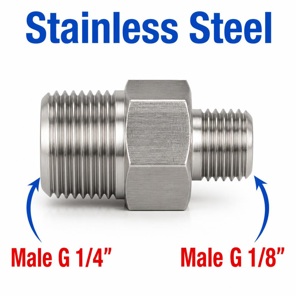 BSP G 1/4 inch Male to BSP G 1/8 inch Male Stainless Steel 304 Sensor Adaptor Fittings Conversion
