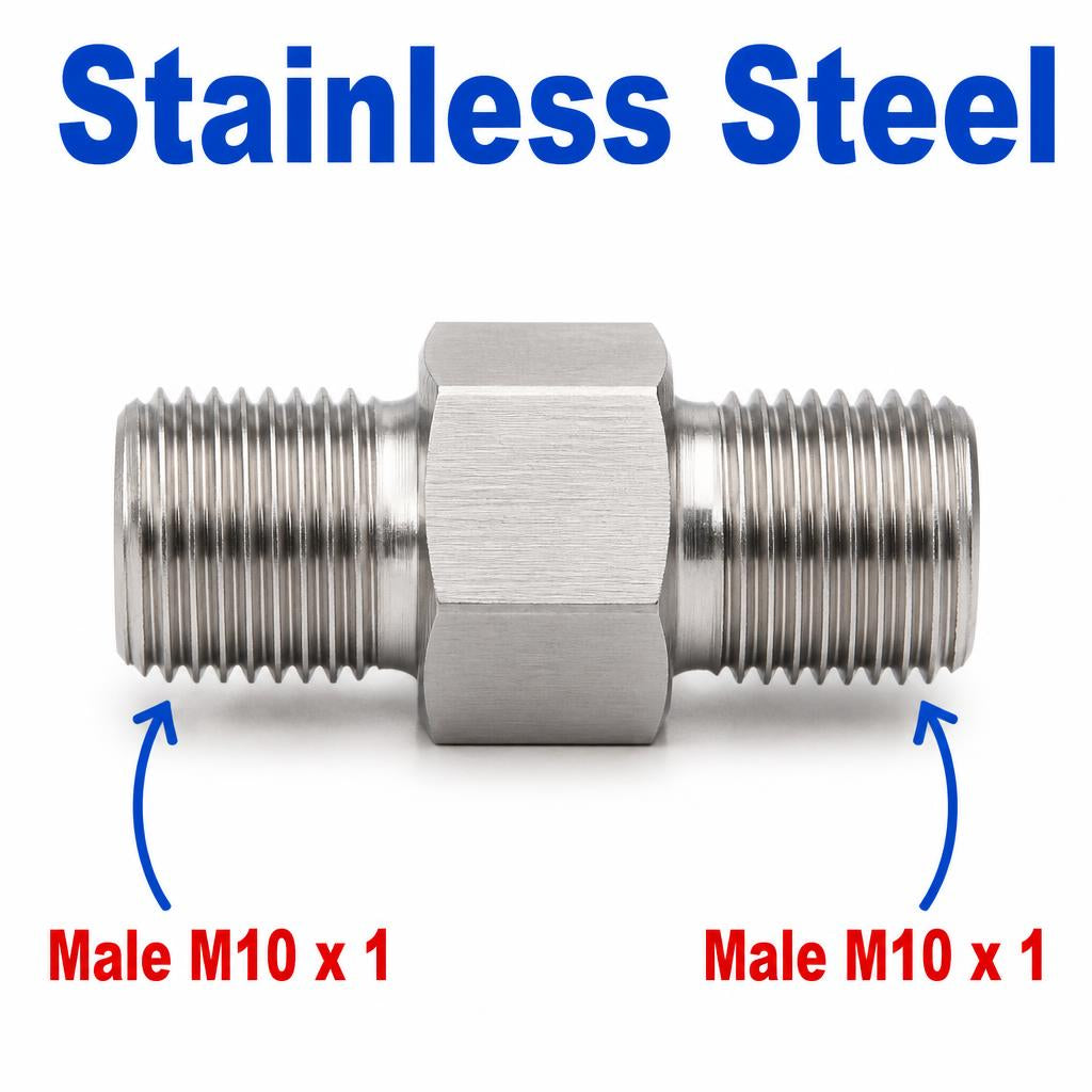 M10x1 Male to M10x1 Male Stainless Steel 304 Sensor Adaptor Fittings Conversion