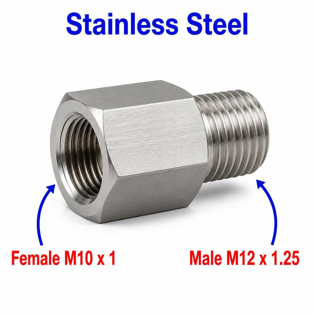 M10x1 Female to M12x1.25 Male Stainless Steel 304 Sensor Adaptor Fittings Conversion