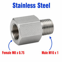 M8x0.75 Female to M10x1 Male Stainless Steel 304 Sensor Adaptor Fittings Conversion