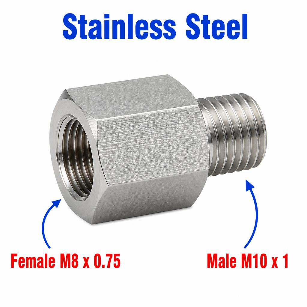 M8x0.75 Female to M10x1 Male Stainless Steel 304 Sensor Adaptor Fittings Conversion