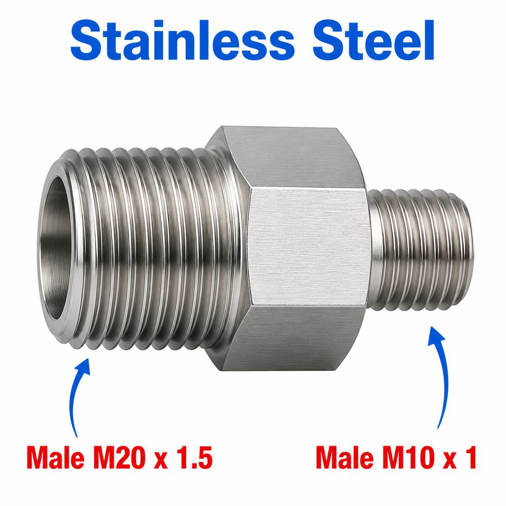 M20x1.5 Male to M10x1 Male Stainless Steel 304 Sensor Adaptor Fittings Conversion