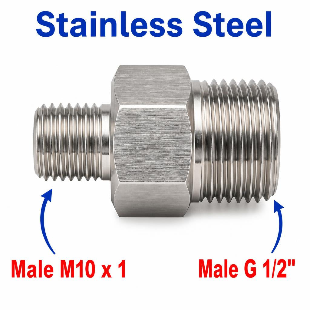 M10x1 Male to BSP G 1/2 inch Male Stainless Steel 304 Sensor Adaptor Fittings Conversion