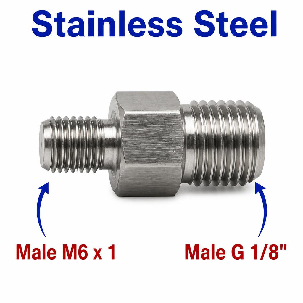M6x1 Male to BSP G 1/8 inch Male Stainless Steel 304 Sensor Adaptor Fittings Conversion