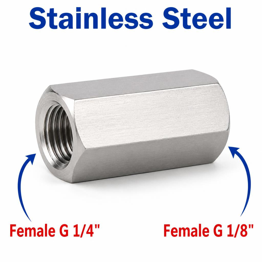 BSP G 1/4 inch Female to BSP G 1/8 inch Female Stainless Steel 304 Sensor Adaptor Fittings Conversion