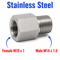 M10x1 Female to M14x1.5 Male Stainless Steel 304 Sensor Adaptor Fittings Conversion