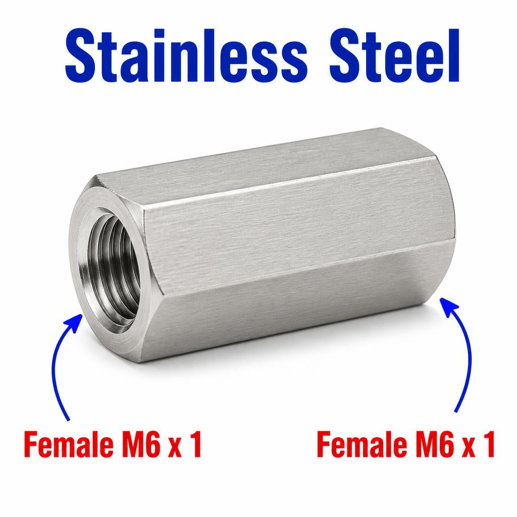 M6x1 Female to M6x1 Female Stainless Steel 304 Sensor Adaptor Fittings Conversion
