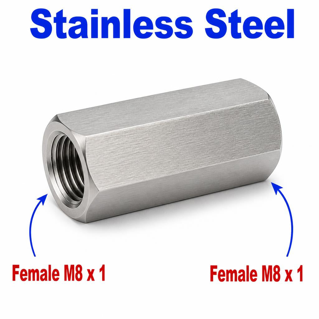M8x1 Female to M8x1 Female Stainless Steel 304 Sensor Adaptor Fittings Conversion