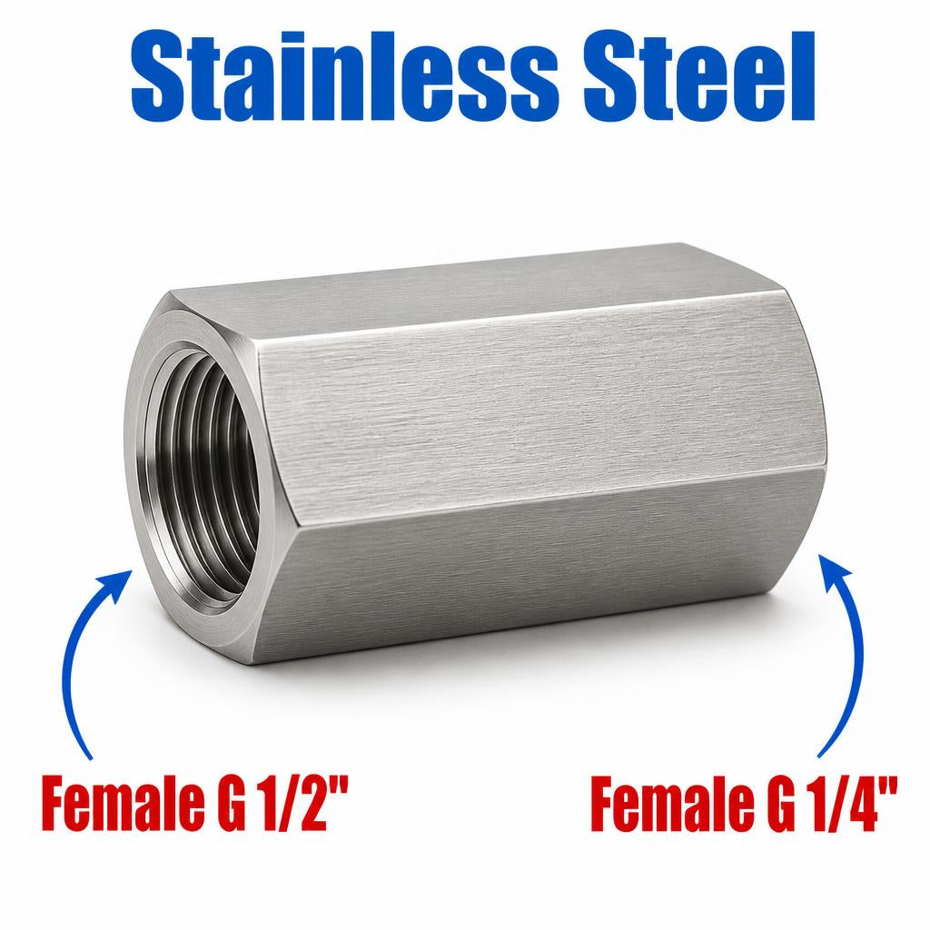 BSP G 1/2 inch Female to BSP G 1/4 inch Female Stainless Steel 304 Sensor Adaptor Fittings Conversion