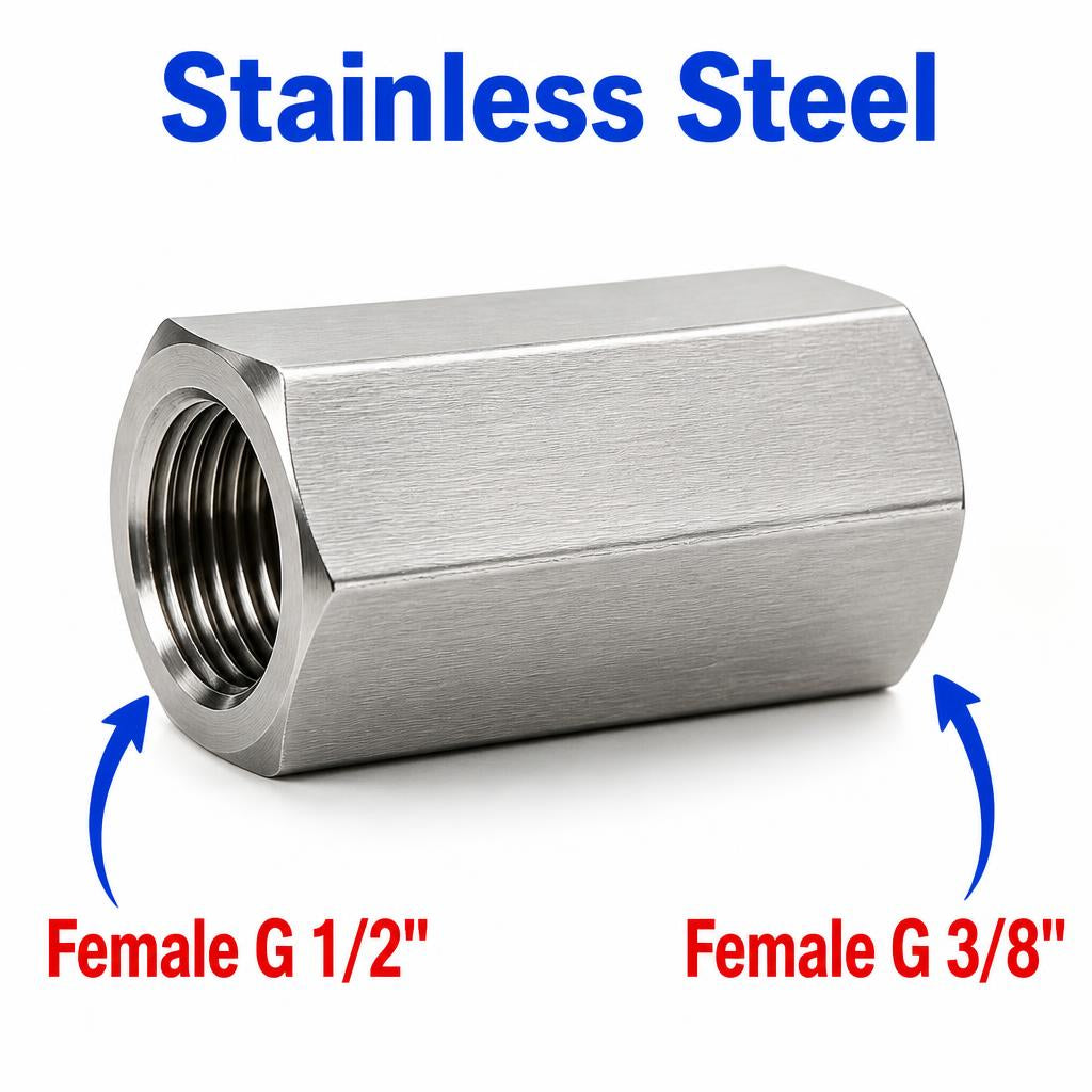 BSP G 1/2 inch Female to BSP G 3/8 inch Female Stainless Steel 304 Sensor Adaptor Fittings Conversion