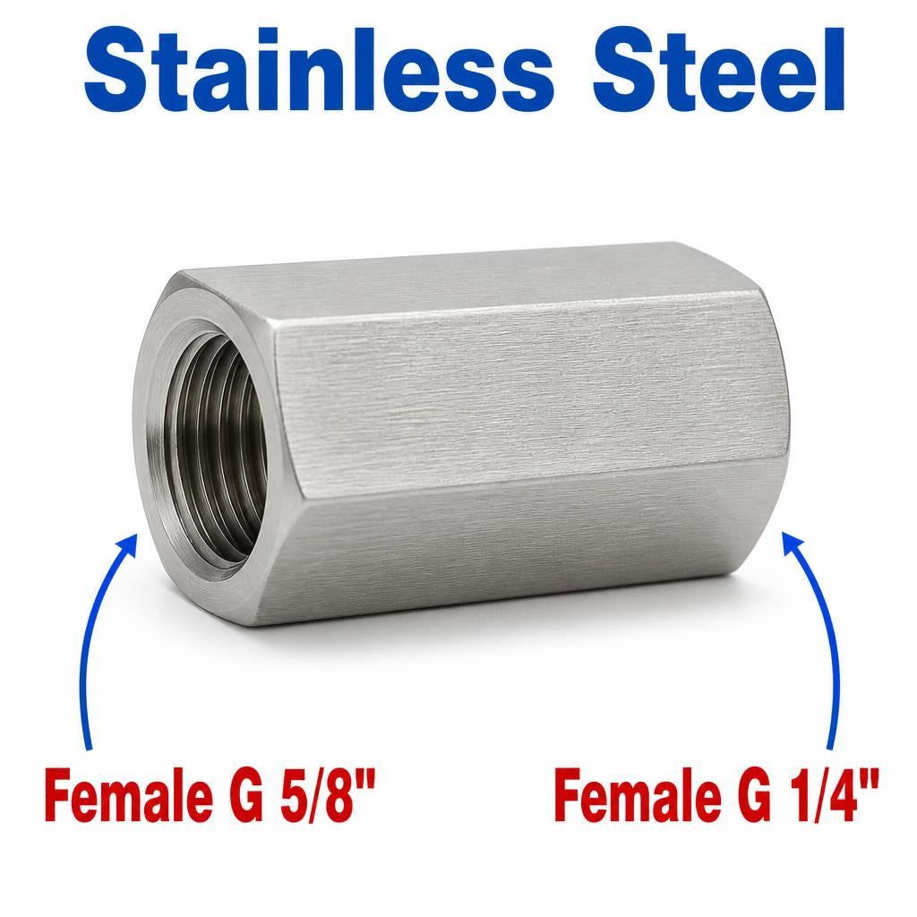 BSP G 5/8 inch Female to BSP G 1/4 inch Female Stainless Steel 304 Sensor Adaptor Fittings Conversion