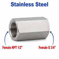 1/2 inch NPT Female to BSP G 3/4 inch Female Stainless Steel 304 Sensor Adaptor Fittings Conversion