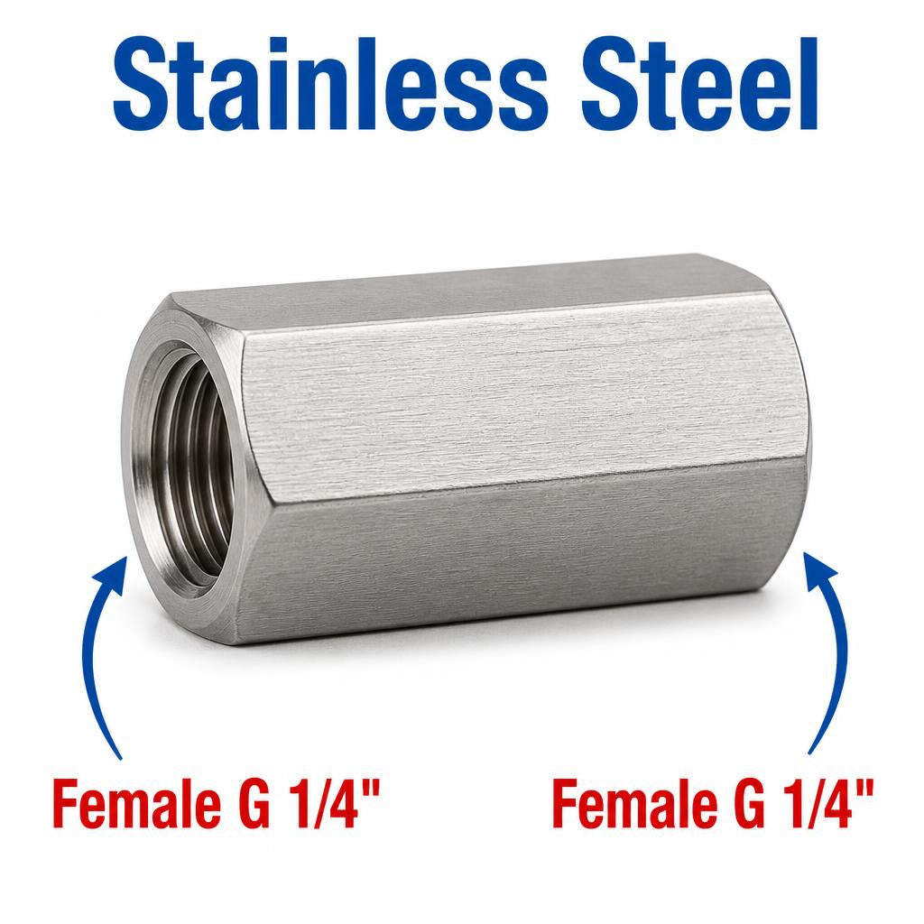 BSP G 1/4 inch Female to BSP G 1/4 inch Female Stainless Steel 304 Sensor Adaptor Fittings Conversion