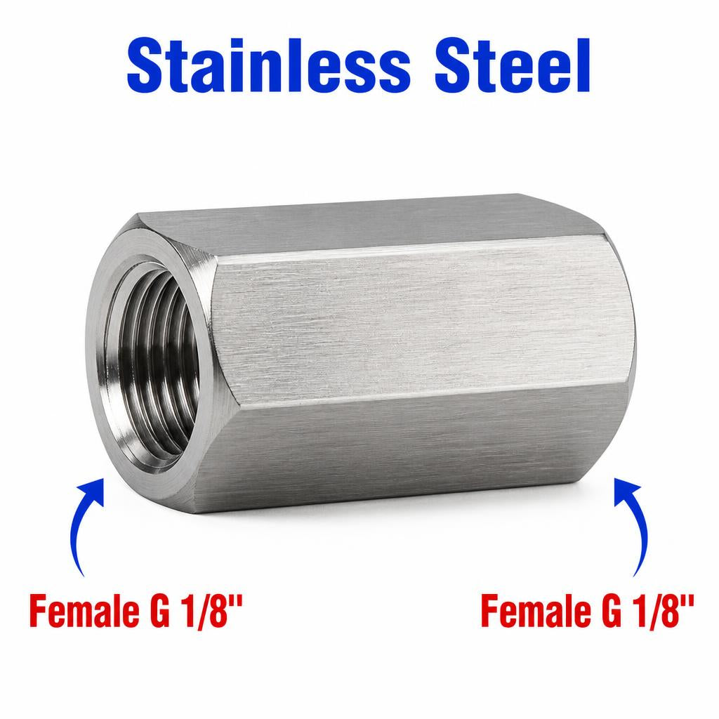 BSP G 1/8 inch Female to BSP G 1/8 inch Female Stainless Steel 304 Sensor Adaptor Fittings Conversion