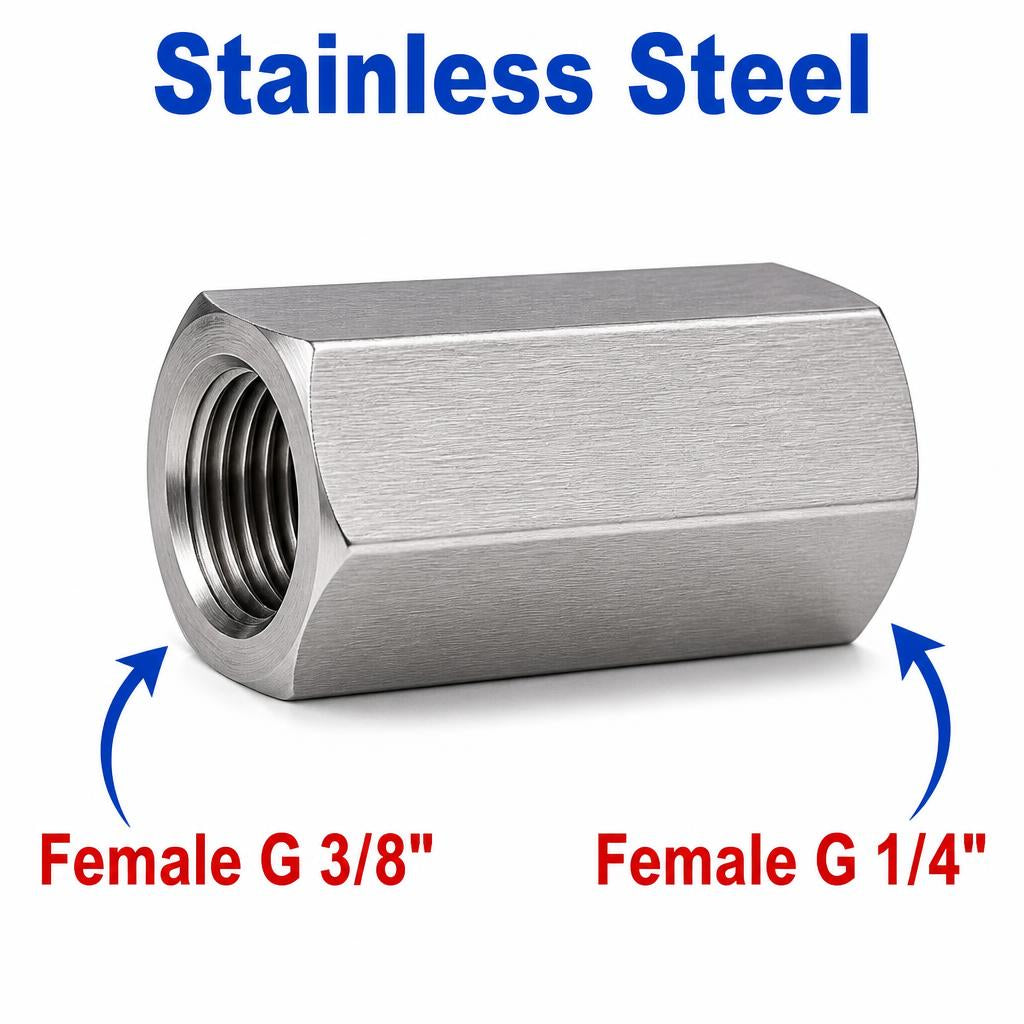 BSP G 3/8 inch Female to BSP G 1/4 inch Female Stainless Steel 304 Sensor Adaptor Fittings Conversion