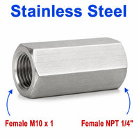 M10x1 Female to 1/4 inch NPT Female Stainless Steel 304 Sensor Adaptor Fittings Conversion