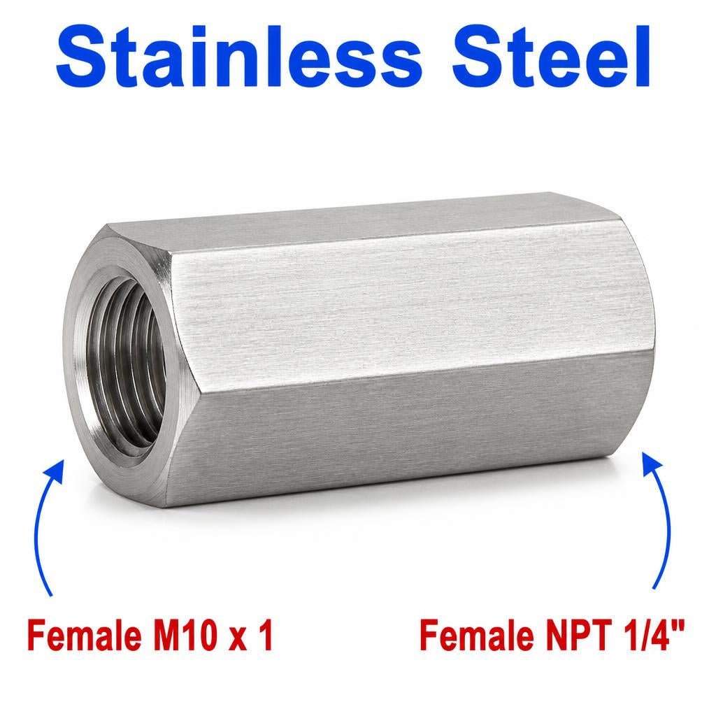 M10x1 Female to 1/4 inch NPT Female Stainless Steel 304 Sensor Adaptor Fittings Conversion