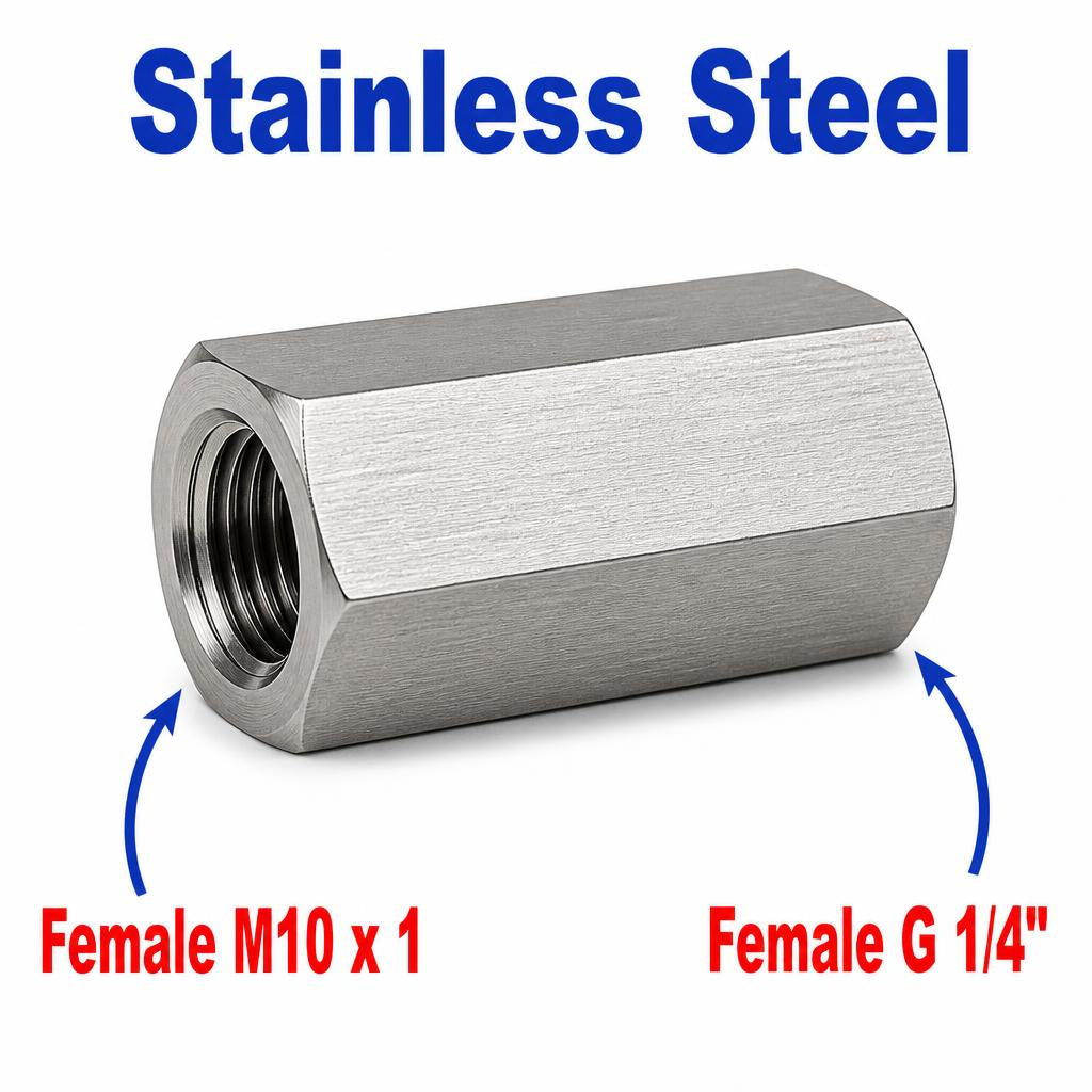 M10x1 Female to BSP G 1/4 inch Female Stainless Steel 304 Sensor Adaptor Fittings Conversion