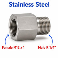 M12x1 Female to BSPT Tapered R 1/4 inch Male Stainless Steel 304 Sensor Adaptor Fittings Conversion