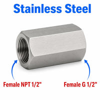 1/2 inch NPT Female to BSP G 1/2 inch Female Stainless Steel 304 Sensor Adaptor Fittings Conversion