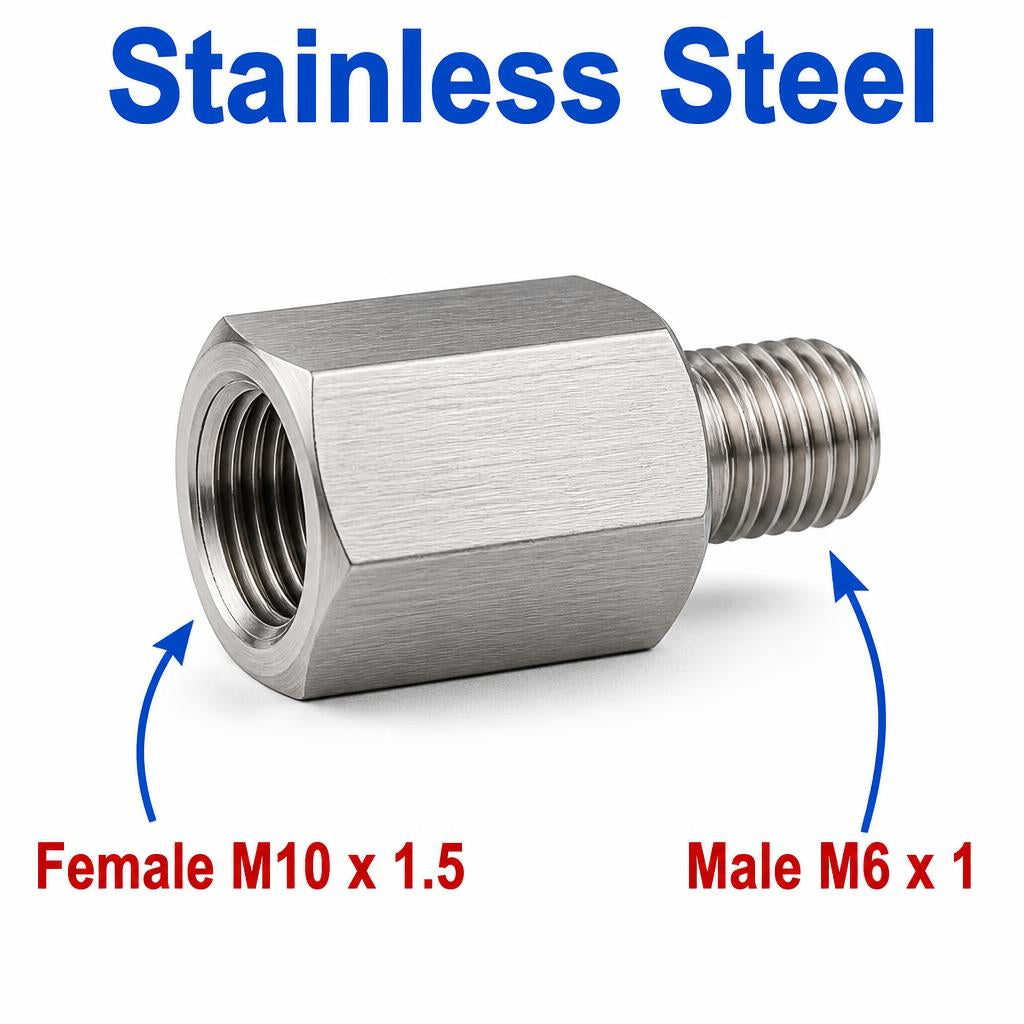 M10x1.5 Female to M6x1 Male Stainless Steel 304 Sensor Adaptor Fittings Conversion