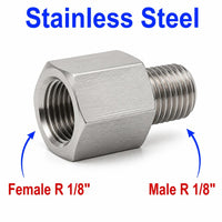 BSPT Tapered R 1/8 inch Female to BSPT Tapered R 1/8 inch Male Stainless Steel 304 Sensor Adaptor Fittings Conversion