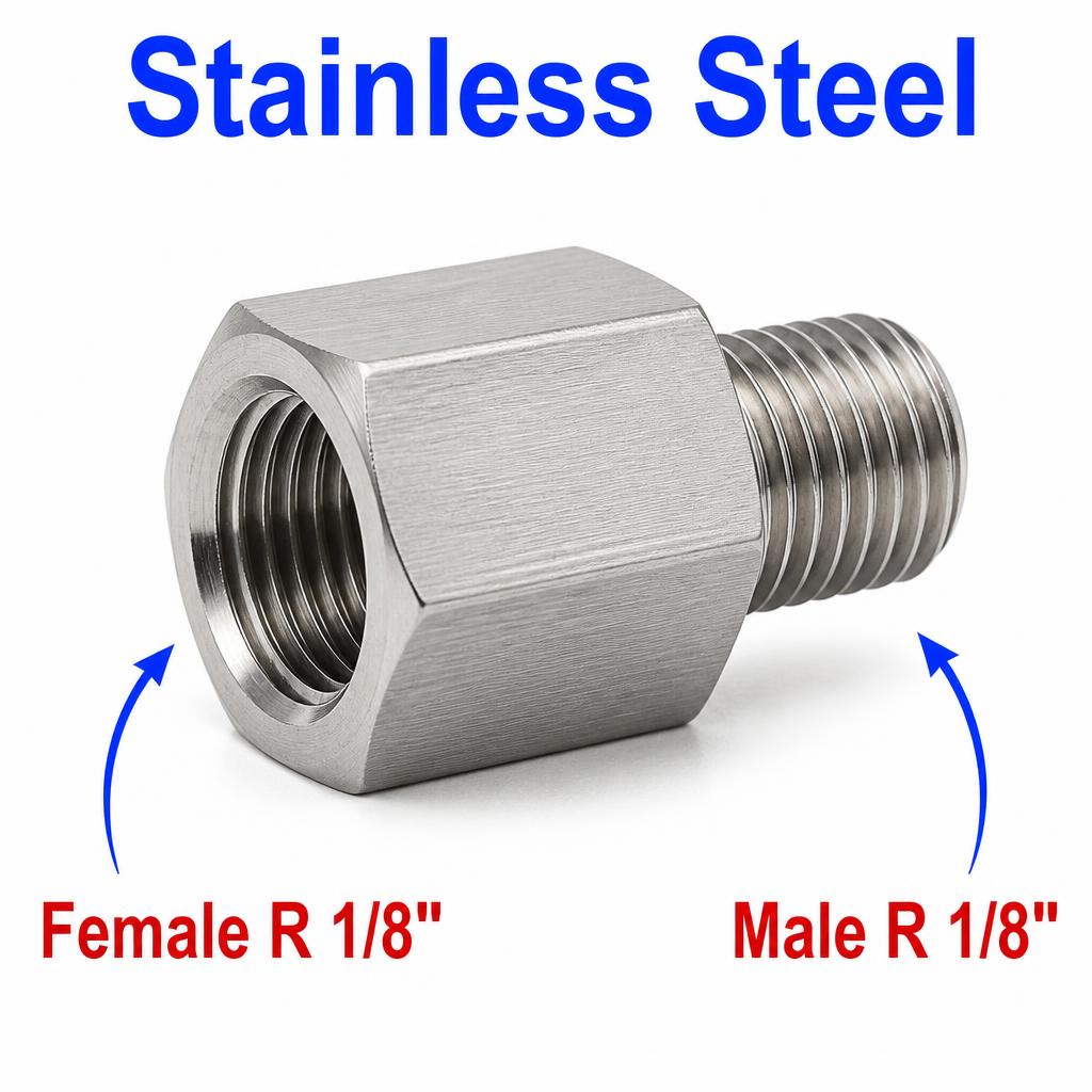 BSPT Tapered R 1/8 inch Female to BSPT Tapered R 1/8 inch Male Stainless Steel 304 Sensor Adaptor Fittings Conversion