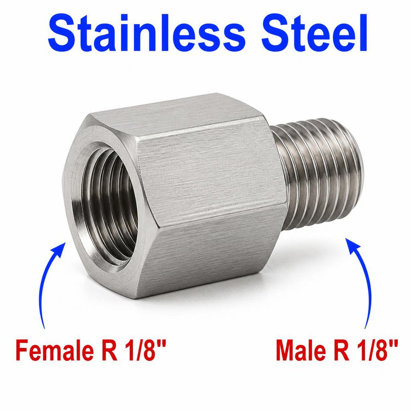 BSPT Tapered R 1/8 inch Female to BSPT Tapered R 1/8 inch Male Stainless Steel 304 Sensor Adaptor Fittings Conversion
