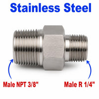 3/8 inch NPT Male to BSPT Tapered R 1/4 inch Male Stainless Steel 304 Sensor Adaptor Fittings Conversion
