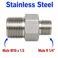 M16x1.5 Male to BSPT Tapered R 1/4 inch Male Stainless Steel 304 Sensor Adaptor Fittings Conversion