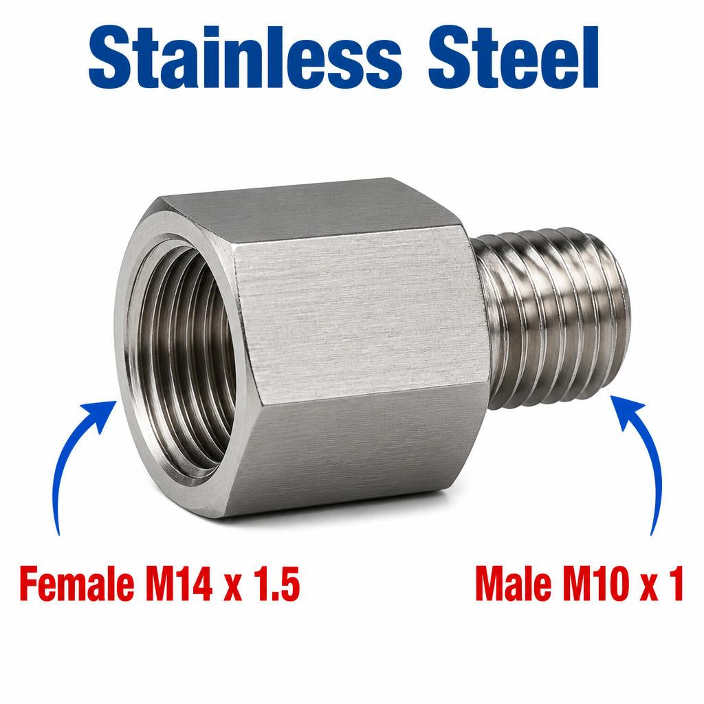 M14x1.5 Female to M10x1 Male Stainless Steel 304 Sensor Adaptor Fittings Conversion