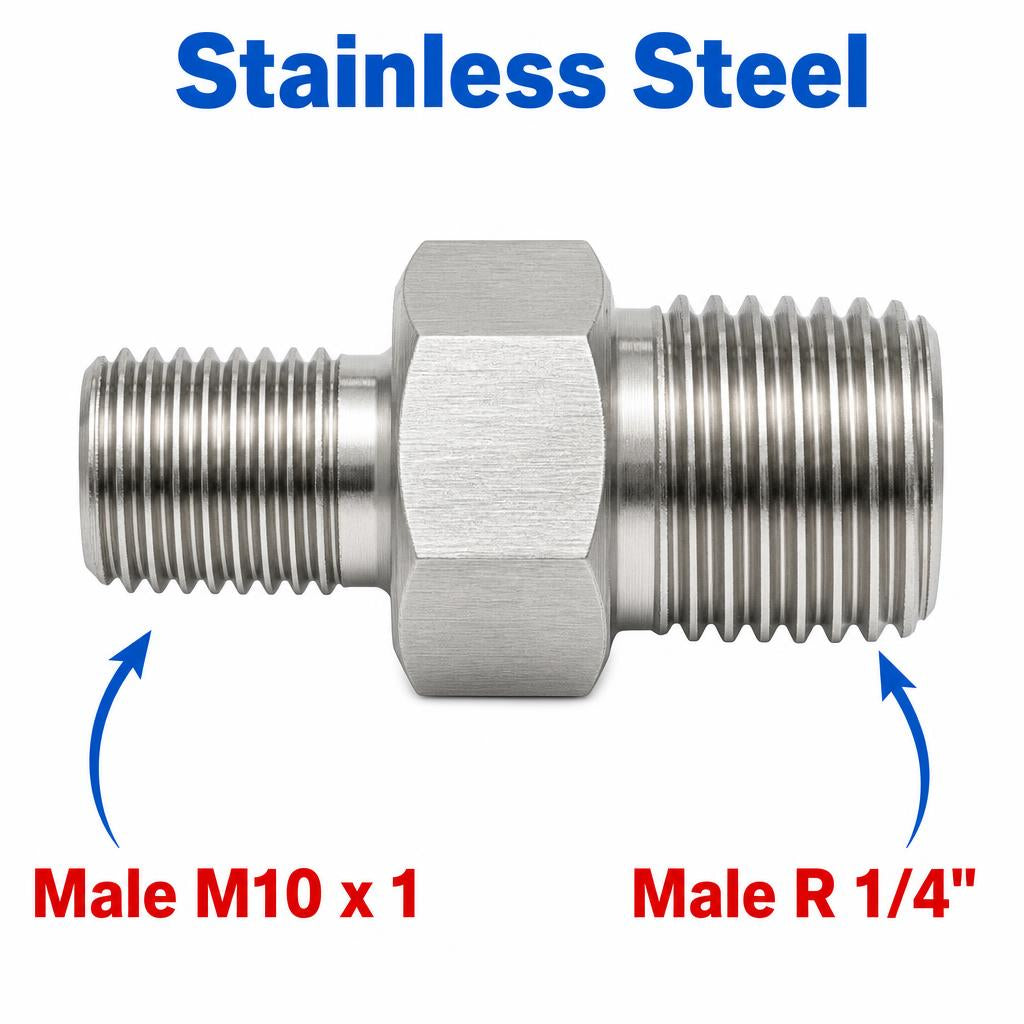 M10x1 Male to BSPT Tapered R 1/4 inch Male Stainless Steel 304 Sensor Adaptor Fittings Conversion