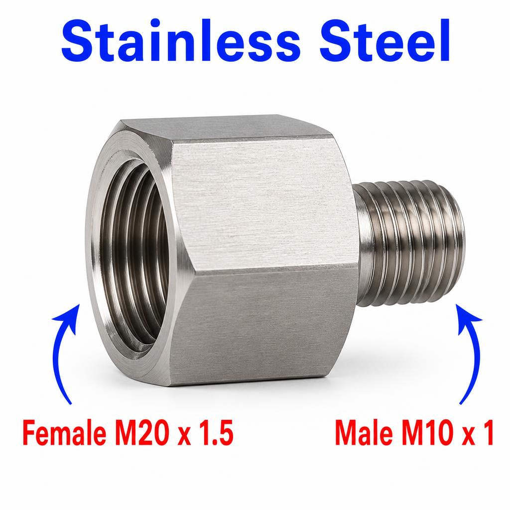 M20x1.5 Female to M10x1 Male Stainless Steel 304 Sensor Adaptor Fittings Conversion