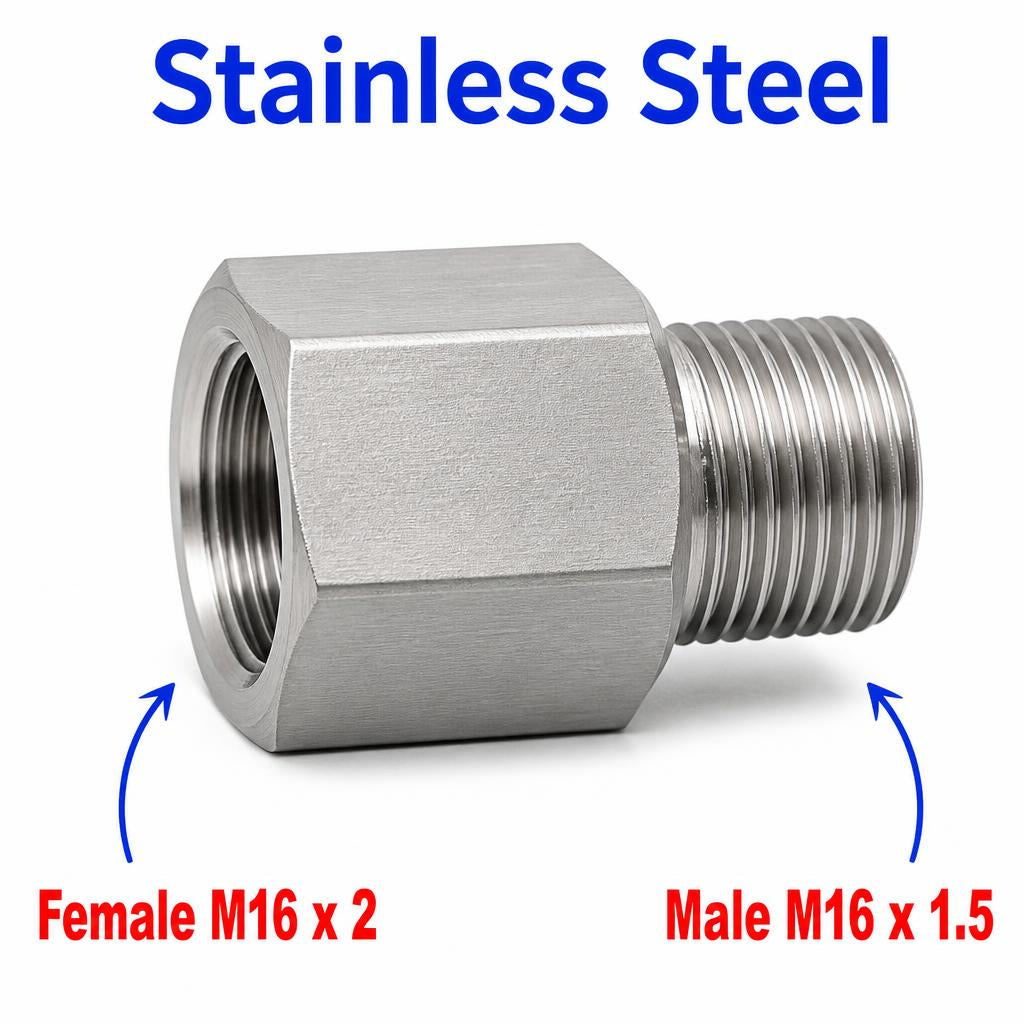 M16x2 Female to M16x1.5 Male Stainless Steel 304 Sensor Adaptor Fittings Conversion