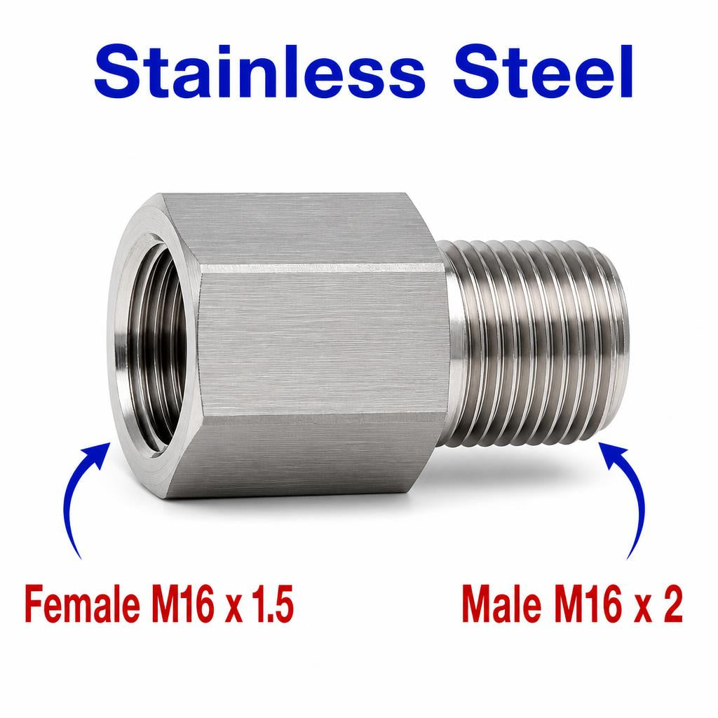 M16x1.5 Female to M16x2 Male Stainless Steel 304 Sensor Adaptor Fittings Conversion