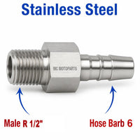BSPT Tapered R 1/2 inch Male to BARB OD 6mm / 0.24 inch Stainless Steel 304 Sensor Adaptor Fittings Conversion