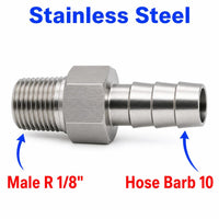 BSPT Tapered R 1/8 inch Male to BARB OD 10mm / 0.4 inch Stainless Steel 304 Sensor Adaptor Fittings Conversion