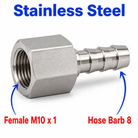 M10x1 Female to BARB OD 8mm / 0.32 inch Stainless Steel 304 Sensor Adaptor Fittings Conversion