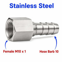 M10x1 Female to BARB OD 10mm / 0.4 inch Stainless Steel 304 Sensor Adaptor Fittings Conversion