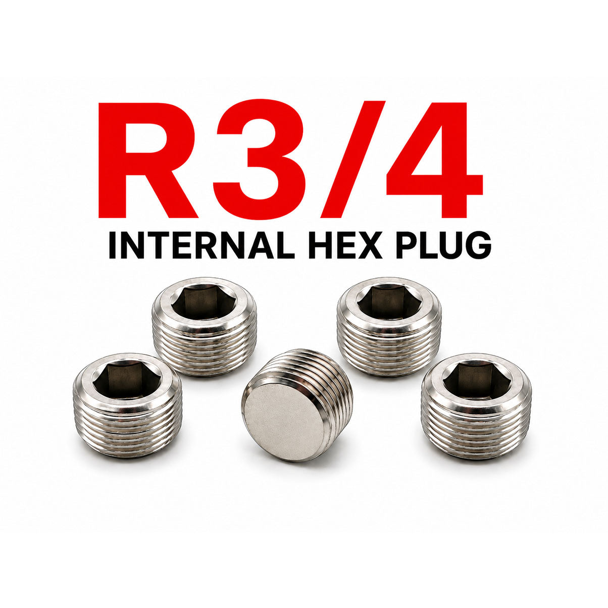 BSPT Tapered R 3/4 inch Hex Socket Pipe Plug Stainless Steel 304 - Set of 5pcs