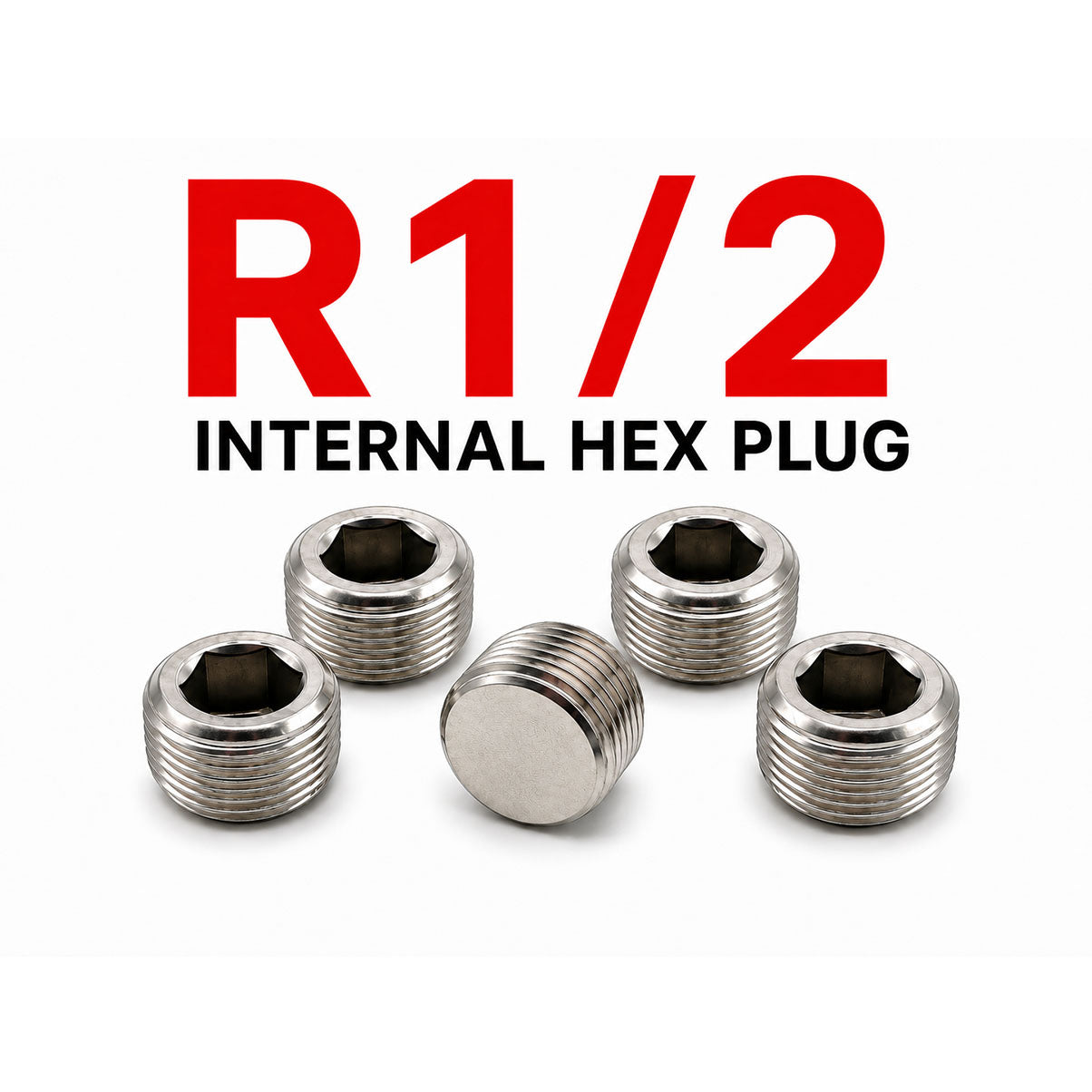 BSPT Tapered R 1/2 inch Hex Socket Pipe Plug Stainless Steel 304 - Set of 5pcs