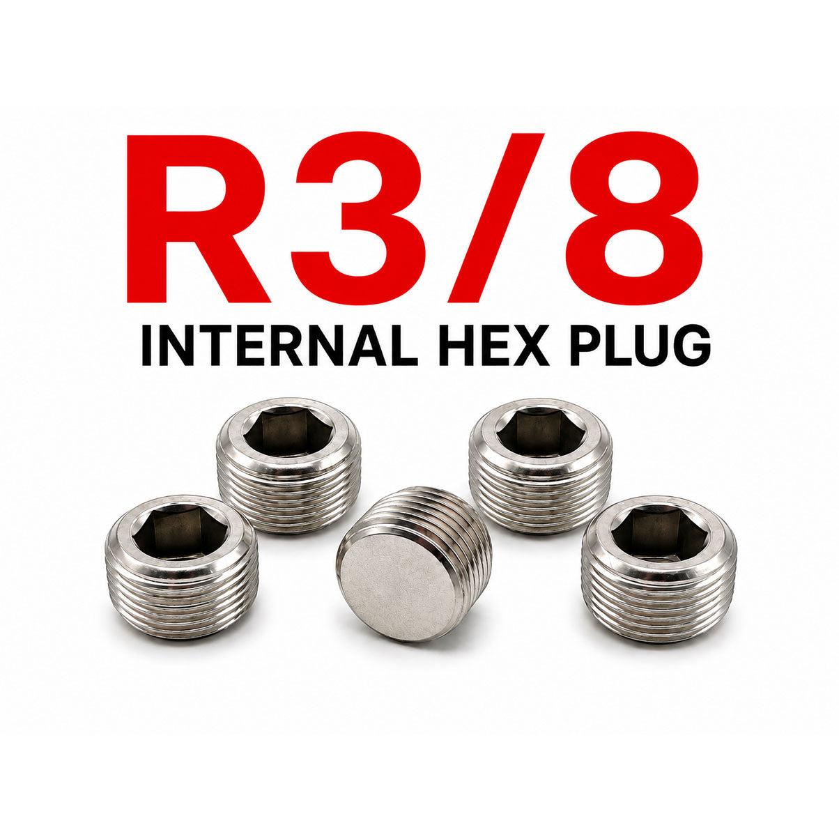 BSPT Tapered R 3/8 inch Hex Socket Pipe Plug Stainless Steel 304 - Set of 5pcs