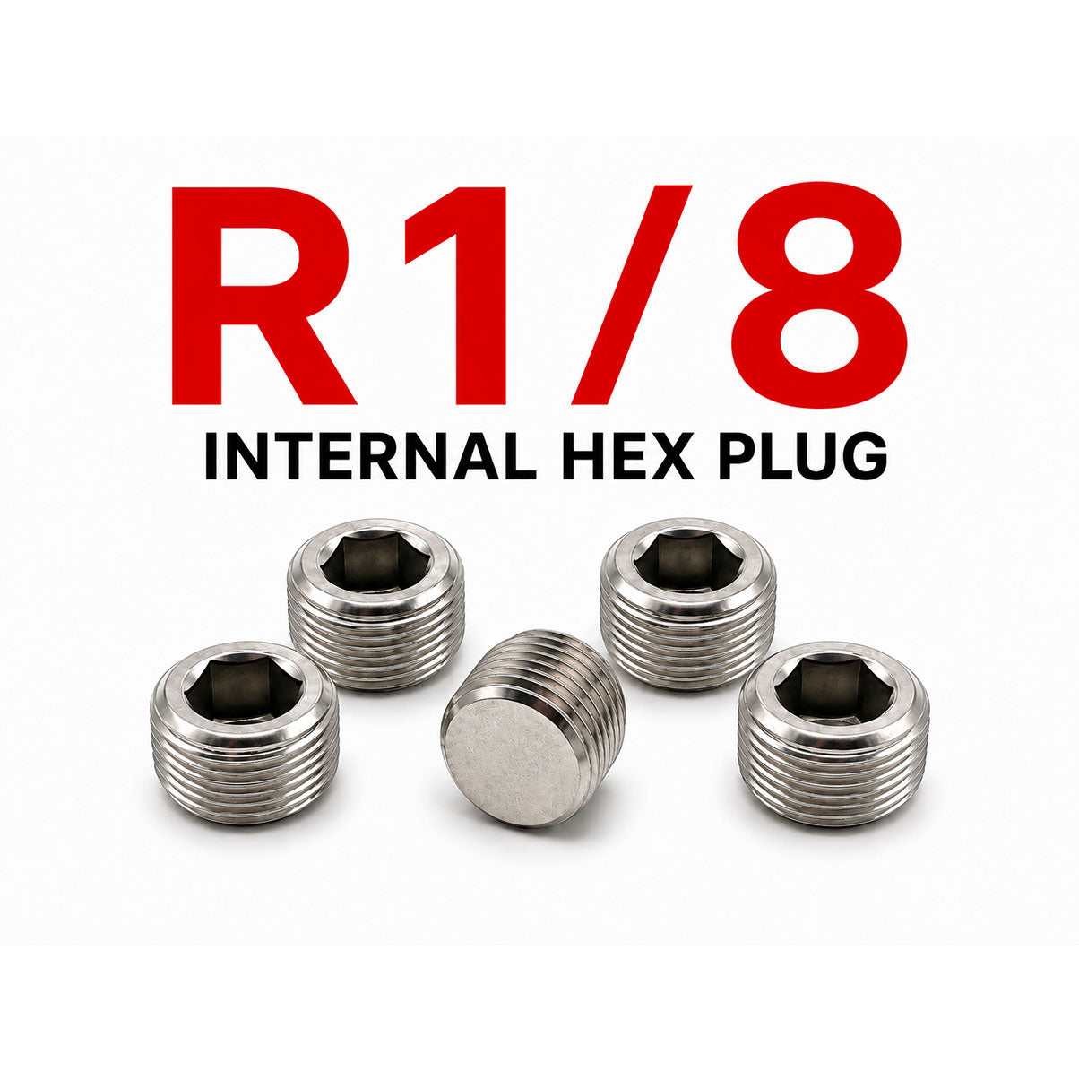 BSPT Tapered R 1/8 inch Hex Socket Pipe Plug Stainless Steel 304 - Set of 5pcs
