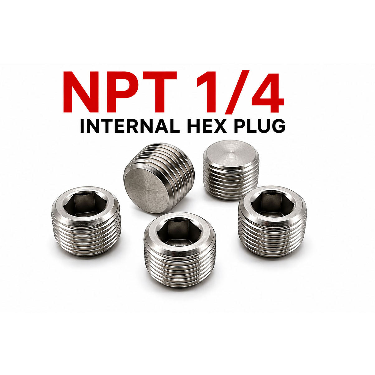 1/4 inch NPT Hex Socket Pipe Plug Stainless Steel 304 - Set of 5pcs