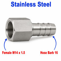 M14x1.5 Female to BARB OD 16mm/ 0.64 inch Stainless Steel 304 Sensor Adaptor Fittings Conversion