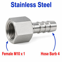 M10x1 Female to BARB OD 4mm / 0.16 inch Stainless Steel 304 Sensor Adaptor Fittings Conversion