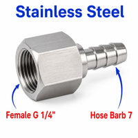 BSP G 1/4 inch Female to BARB OD 7mm / 0.28  Stainless Steel 304 Sensor Adaptor Fittings Conversion