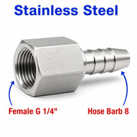 BSP G 1/4 inch Female to BARB OD 8mm / 0.32 inch Stainless Steel 304 Sensor Adaptor Fittings Conversion